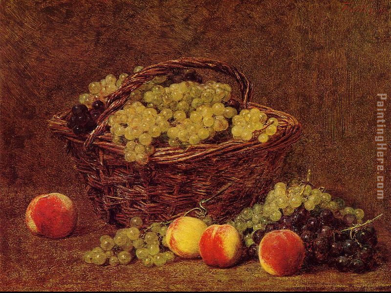 Basket of White Grapes and Peaches painting - Henri Fantin-Latour Basket of White Grapes and Peaches art painting Basket of White Grapes and Peaches painting - Henri Fantin-Latour Basket of White Grapes and Peaches art painting